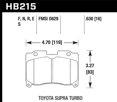 Hawk 93-98 Toyota Supra TT HPS 5.0 Street Front Brake Pads diagram for high performance car parts by DTX Performance, veteran owned shop