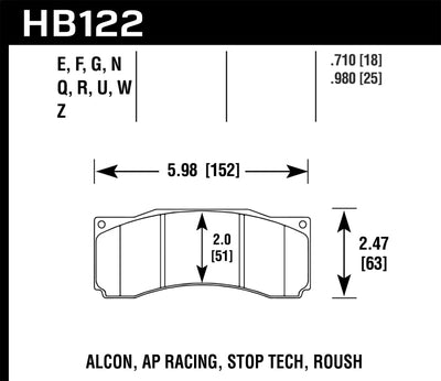 Hawk StopTech ST-60 Caliper Performance Ceramic Street Brake Pads dimensions for high performance brakes.