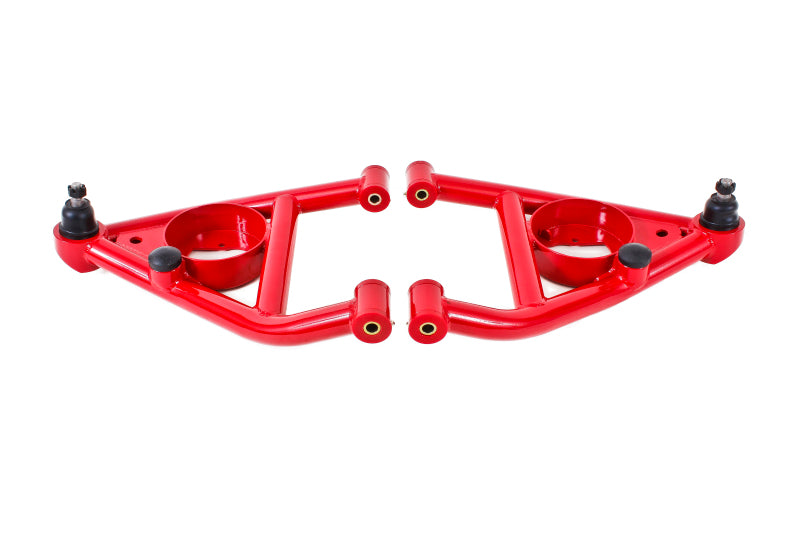 BMR 67-69 F-Body A-arms Lower, DOM Non-adjustable Polyurethane Bushings Front Bump Stops Red - DTX Performance