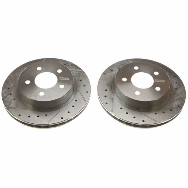 Power Stop 84-86 Ford Mustang Rear Evolution Drilled & Slotted Rotors - Pair - DTX Performance