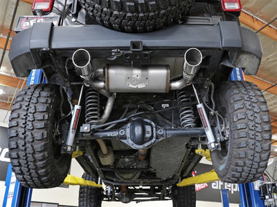 aFe Rebel Series 2.5in 409 SS Axle-Back Exhaust installed on Jeep Wrangler JK