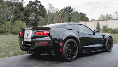 Corsa 2014-2019 Chevrolet Corvette C7 6.2L 2.75in Xtreme Valve-Back w/ Dual NPP & Quad BlackTips against scenic backdrop