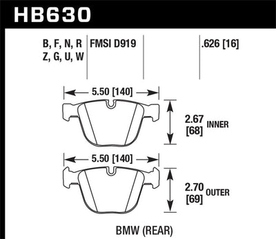 Hawk 04-10 BMW 535i/545i/550i / 04-10 645Ci/650i/02-09 745i/745Li/750 Perf Ceramic Street Brake Pads diagram