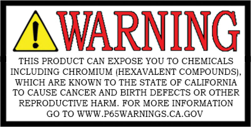 California Proposition 65 warning label for chemical exposure