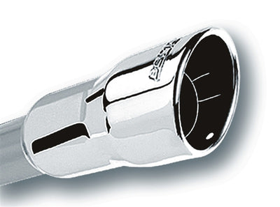 Borla 2.25in Inlet 3.5in Round Rolled Angle Cut Intercooled Outlet x 6.5in Long Embossed Tip for performance car exhaust