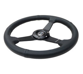 NRG Sport Steering Wheel (350mm / 1.5in Deep) Black Leather Black Stitch w/Matte Black Solid Spokes, performance car parts