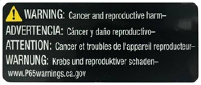 Prop 65 warning label for cancer risk on product packaging.