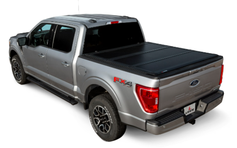 LEER 04+ Ford F-150 HF350M 5Ft 6In Tonneau Cover installed on silver truck, performance upgrades, DTX Performance, folding short bed