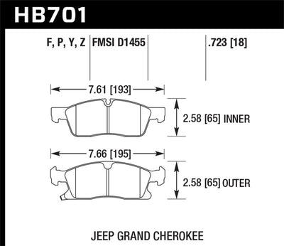 Hawk 11-12 Dodge Durango / 11-12 Jeep Grand Cherokee LTS Front Street Brake Pads diagram - high performance brakes