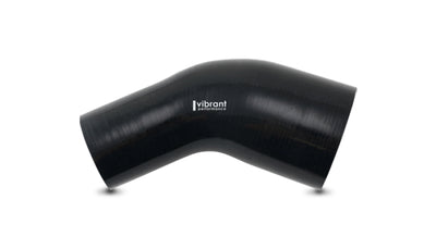 Vibrant 2.00in ID x 2.50in ID Gloss Black Silicone 45 Degree Transition Elbow for performance car parts and tuning upgrades.