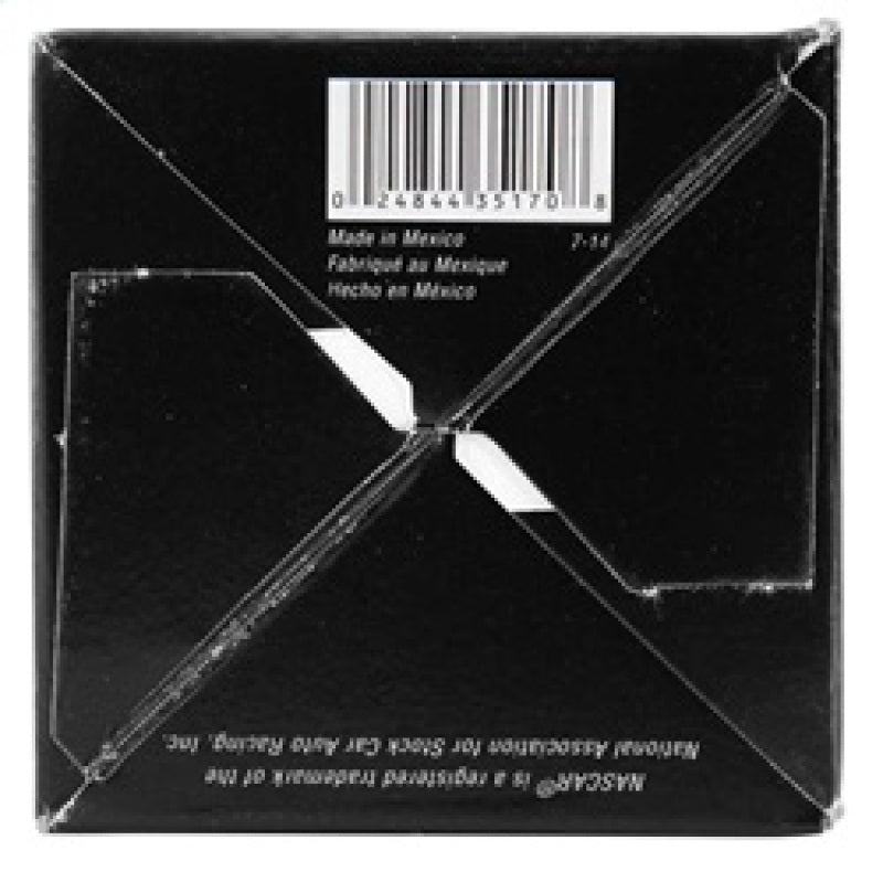 Back view of K&N Cellulose Media Fuel Filter box with barcode and manufacturing details, performance car parts, DTX Performance.