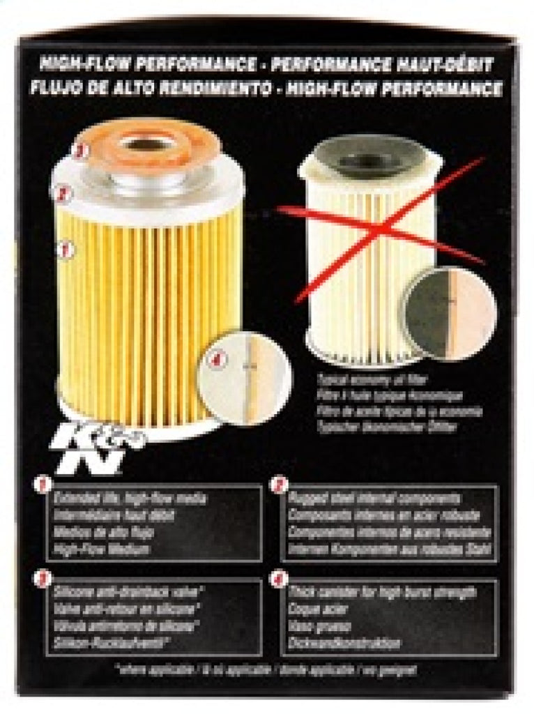 K&N Oil Filter OIL FILTER; AUTOMOTIVE box showcasing filter design for high performance.