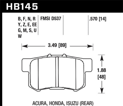 Diagram of Hawk 06+ Civic Si Ceramic Street Rear Brake Pads, a high performance auto part for brake upgrades at DTX Performance.