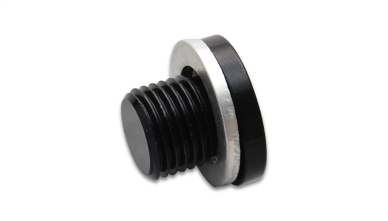 Vibrant M10 x 1.25 Metric Aluminum Port Plug with Crush Washer, ideal for performance upgrades and preventing leaks on car parts