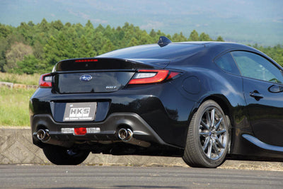 HKS 2022+ Subaru BRZ Hi-Power Muffler SPEC-L2 ZD8 FA24 installed on performance car