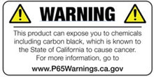 Load image into Gallery viewer, Warning label for chemical exposure with URL for more information on P65Warnings.ca.gov