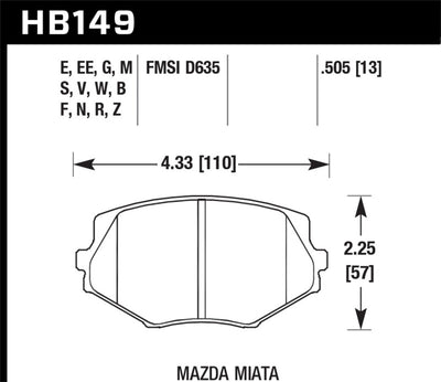 Hawk 94-05 Miata Blue 9012 Race Front Brake Pads D635 - High performance brakes, performance car parts, veteran owned performance shop
