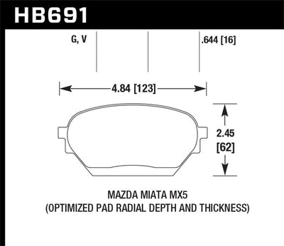 Hawk 06-14 Mazda MX-5 DTC-60 Race Front Brake Pads diagram