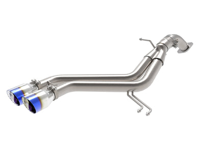 Performance car part aFe Takeda 13-17 Hyundai Veloster L4-1.6L 2-1/2in 304 SS Axle-Back Exhaust w/ Blue Flame Tips on white background