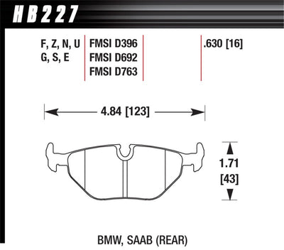 Hawk 95-99 BMW M3 E36 HP+ Rear Brake Pads diagram