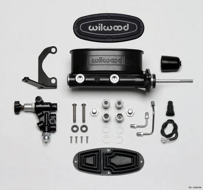 Wilwood HV Tandem M/C Kit w L/H Bracket & Prop Valve - 15/16in Bore Black-W/Pushrod with brake upgrade parts.