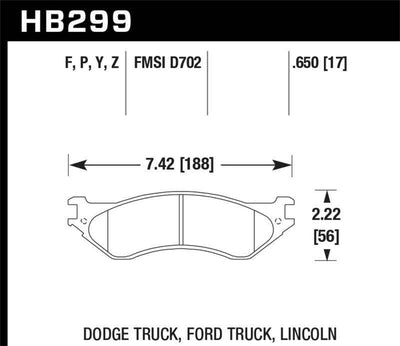 HawkDodge B1500 VanDurango/1500 Pickup/1500 Van / Ford / Lincoln LTS Street Front & Rear Brake Pad diagram