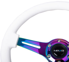 NRG Classic Wood Grain Steering Wheel (350mm) White Paint Grip w/Neochrome 3-Spoke Center from DTX Performance