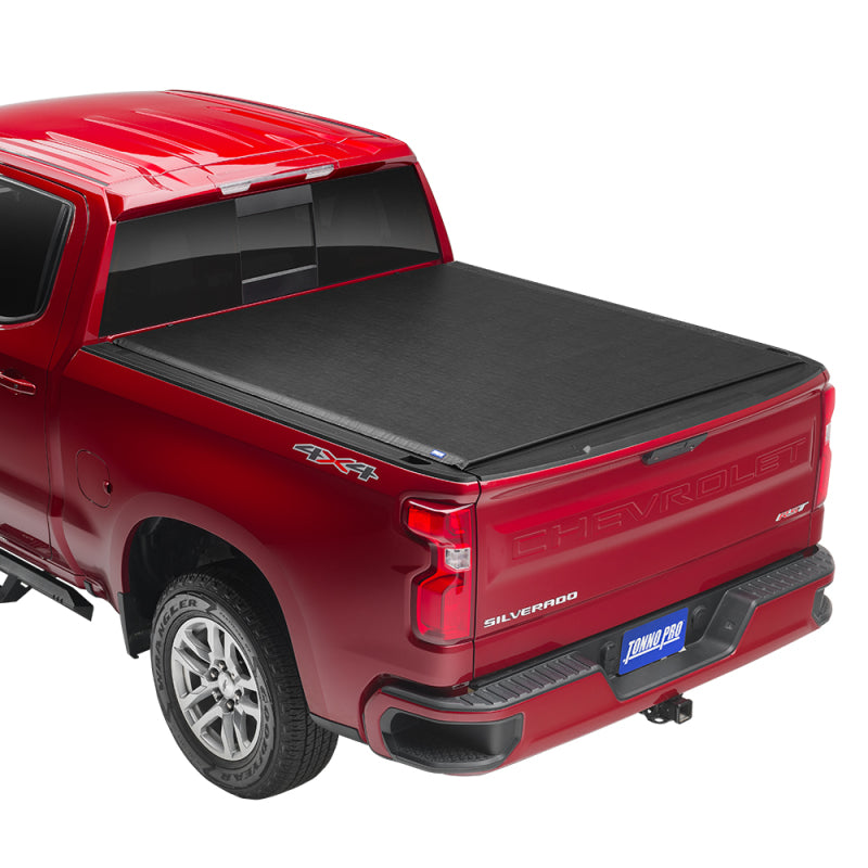 Red truck with Tonno Pro 2019 GMC Sierra 1500 Fleets 5.8ft Lo-Roll Tonneau Cover, part of DTX Performance auto parts collection