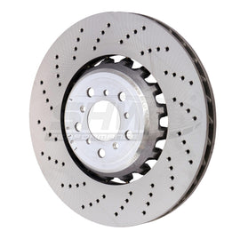 SHW 13-16 BMW M5 4.4L Left Front Cross-Drilled Lightweight Brake Rotor (34112284101) performance car part by DTX Performance
