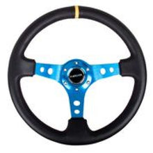 Load image into Gallery viewer, NRG Reinforced Steering Wheel (350mm / 3in. Deep) Blk Leather w/Blue Circle Cutout Spokes for performance car parts from DTX Performance