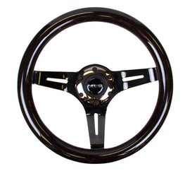 NRG Classic Wood Grain Steering Wheel (310mm) Black w/Black Chrome 3-Spoke Center from performance car parts at DTX Performance
