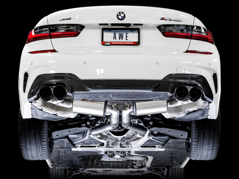 AWE Tuning 2019+ BMW M340i (G20) Non-Resonated Touring Edition Exhaust - Quad Diamond Black Tips - DTX Performance