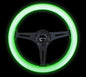 NRG Classic Wood Grain Steering Wheel (350mm) Glow-N-The-Dark Green Grip w/Black 3-Spoke Center - High performance auto parts