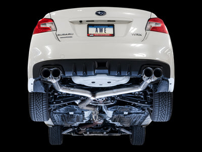 AWE Tuning Subaru WRX/STI VA/GV Sedan Track Edition Exhaust - Chrome Silver Tips (102mm) performance car exhaust view