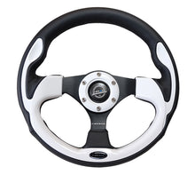 Load image into Gallery viewer, NRG Reinforced Steering Wheel (320mm) Blk w/White Trim &amp; 4mm 3-Spoke for performance car parts and upgrades
