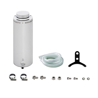 Mishimoto Aluminum Coolant Reservoir Tank with mounting bracket and hose from DTX Performance for engine performance enhancements.
