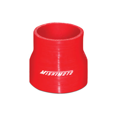 Mishimoto 2.5 to 3.0 Inch Red Transition Coupler for performance car parts by DTX Performance, ideal for engine tuning and upgrades.