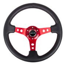Load image into Gallery viewer, NRG Reinforced Steering Wheel 350mm Blk Leather w/Red Circle Cutout Spokes - DTX Performance