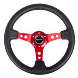 NRG Reinforced Steering Wheel 350mm Blk Leather w/Red Circle Cutout Spokes - DTX Performance