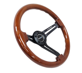 NRG Reinforced Steering Wheel (350mm / 3in. Deep) Brown Wood w/Blk Matte Spoke/Black Center Mark for performance car tuning.