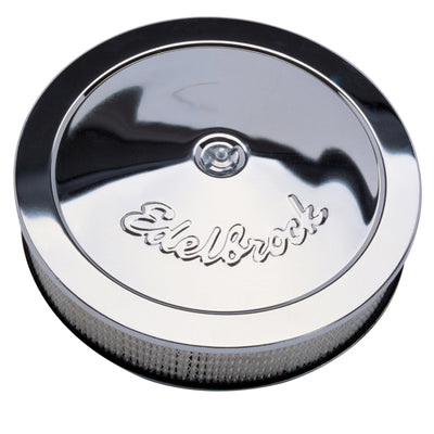 Edelbrock Air Cleaner Pro-Flo Series Round Steel Top Paper Element 14In Dia X 3 313In Chrome, performance car parts by DTX Performance.