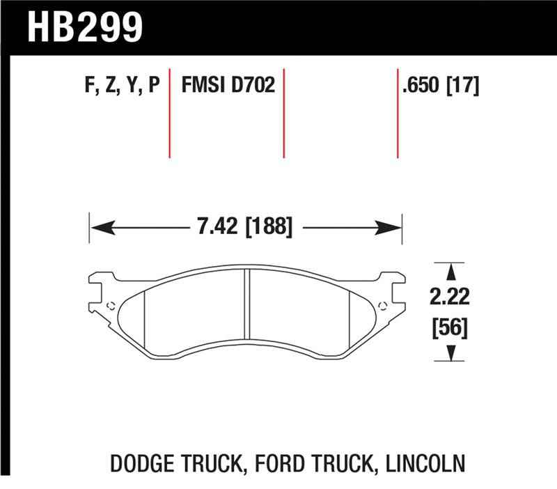 HawkDodge B1500 VanDurango/1500 Pickup/1500 Van / Ford / Lincoln LTS Street Front & Rear Brake Pad