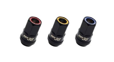 Wheel Mate Muteki HR38 Open End Lug Nuts 12x1.50 Black Chrome / Blue Ring, performance car parts at DTX Performance