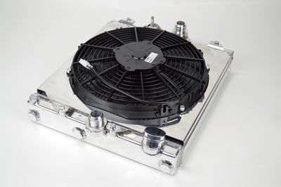 CSF Universal Half Radiator w/-16AN & Slip-On Fittings/12in SPAL Fan & Shroud - DTX Performance car engine upgrade