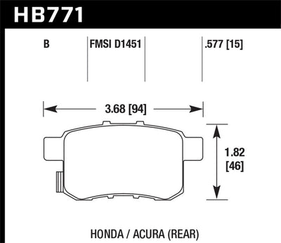 Hawk 08-16 Honda Accord High Performance Street 5.0 Rear Brake Pads dimensions diagram - performance upgrades from DTX Performance