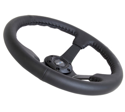 NRG Reinforced Steering Wheel (350mm / 3in. Deep) Bk Leather w/Bk BBall Stitch (Odi Bakchis Edition) - DTX Performance
