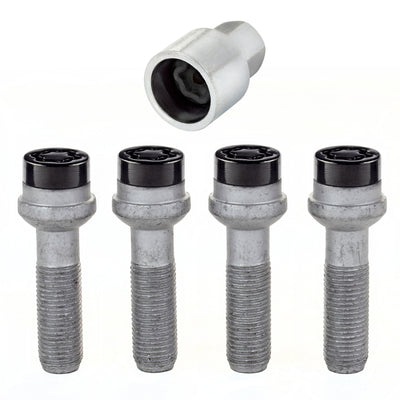 McGard Wheel Lock Bolt Set - 4pk. (Radius Seat) M14X1.5 / 17mm Hex / 45.0mm Shank Length - Black for high performance cars