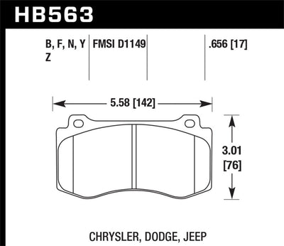Hawk 06-07 Dodge Magnum SRT8 / 06-09 Challenger SRT8 / 05-07/09 Chrysler 300 C SRT8 HPS Street Front performance brake pad diagram