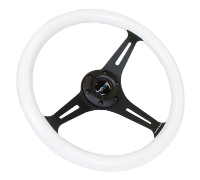 NRG Classic Wood Grain Steering Wheel (350mm) Glow-N-The-Dark Green Grip w/Black 3-Spoke Center for performance car tuning