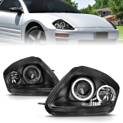 ANZO 2000-2005 Mitsubishi Eclipse Projector Headlights w/ Halo Black - performance car parts for DTX Performance